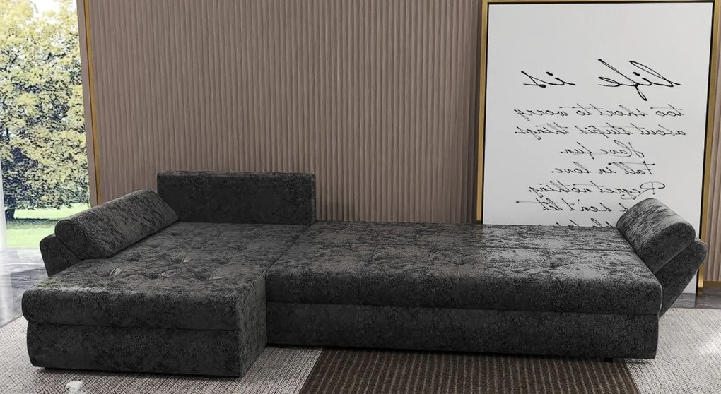 Colțar extensibil dumonde cu ladă de depozitare si sezut confortabil din spuma high-density, Loana XL Euphoria Negru II 335x185 cm