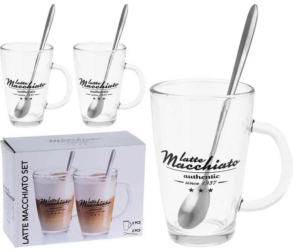 SET 4 PIESE LATTE MACCHIATO,2 CANI SI 2 LINGURITE,STICLA,300 ML,TRANSPARENT
