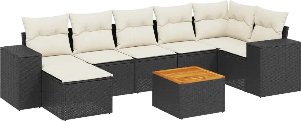vidaXL Set mobilier de grădină cu perne, 8 piese, negru, poliratan