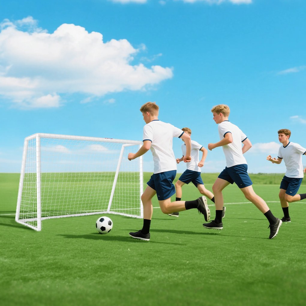 SPORTNOW Poartă de fotbal, plasă robustă, cadru din plastic, țăruși, 180L x 92B x 124H cm, Alb | Aosom Romania