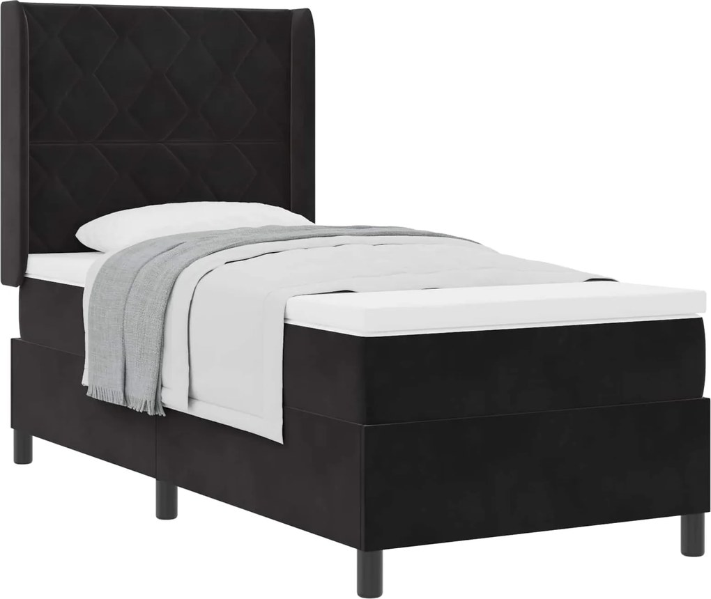 vidaXL Pat cu arcuri cu saltea cu headboard Negru 90 x 190 cm Catifea