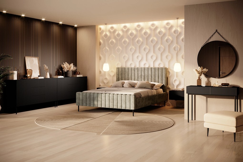 Masa de toaletă cu sertare Nicole 100 cm - negru mat / picioare negre