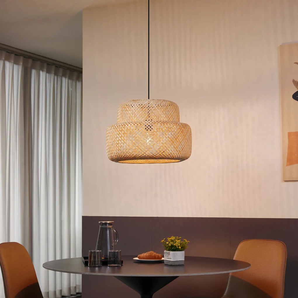 Lampă pandantiv Japandi neagră cu bambus - Kea