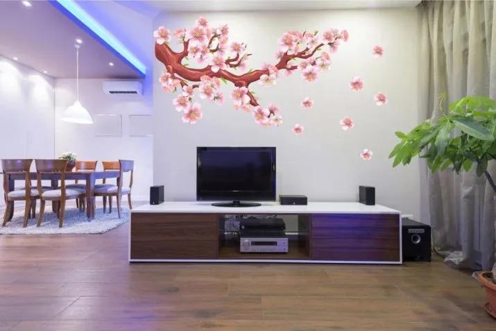 Autocolant de perete pentru interior ramură înfloritoare cu flori roz 150 x 300 cm