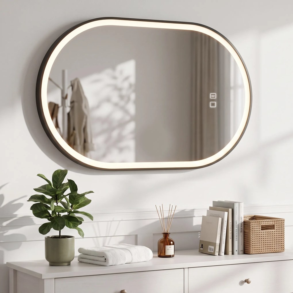 HOMCOM Oglindă de Baie Ovală cu LED 70x100 cm, Bluetooth, Memorie, Butoane Tactile, Antiaburire | Aosom Romania