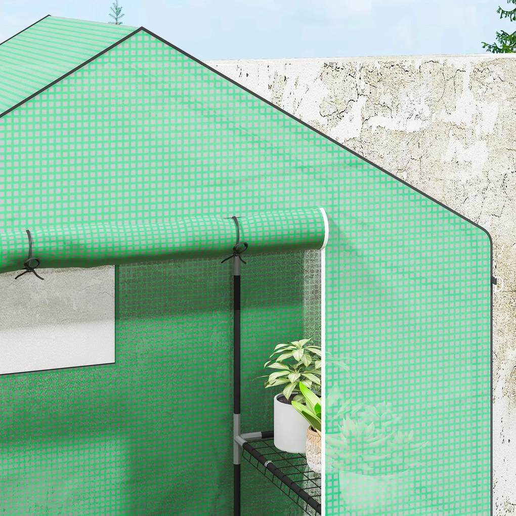 Outsunny Seră cu rafturi, Mini-seră, rezistentă la UV, fereastră de plasă, ușă cu fermoar, 143L x 74W x 190H cm, Verde | Aosom Romania