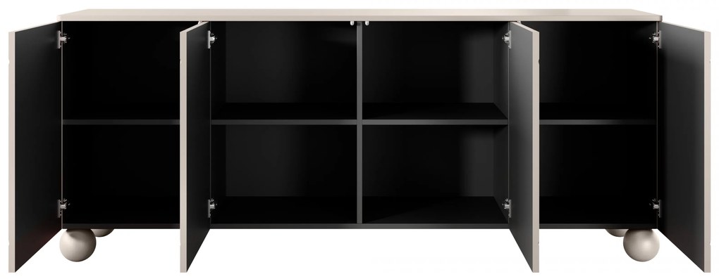 Comodă cu patru uși Sonatia II 200 cm pe picioare rotunde - cașmir