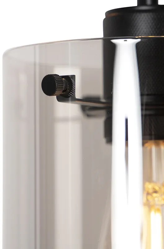 Lampă suspendată de design neagră cu sticlă fumurie cu 3 lumini - Dome