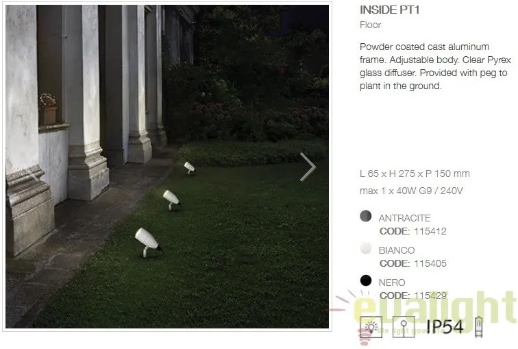 Proiector iluminat exterior cu tarus, IP54 INSIDE PT1 ANTRACITE 115412