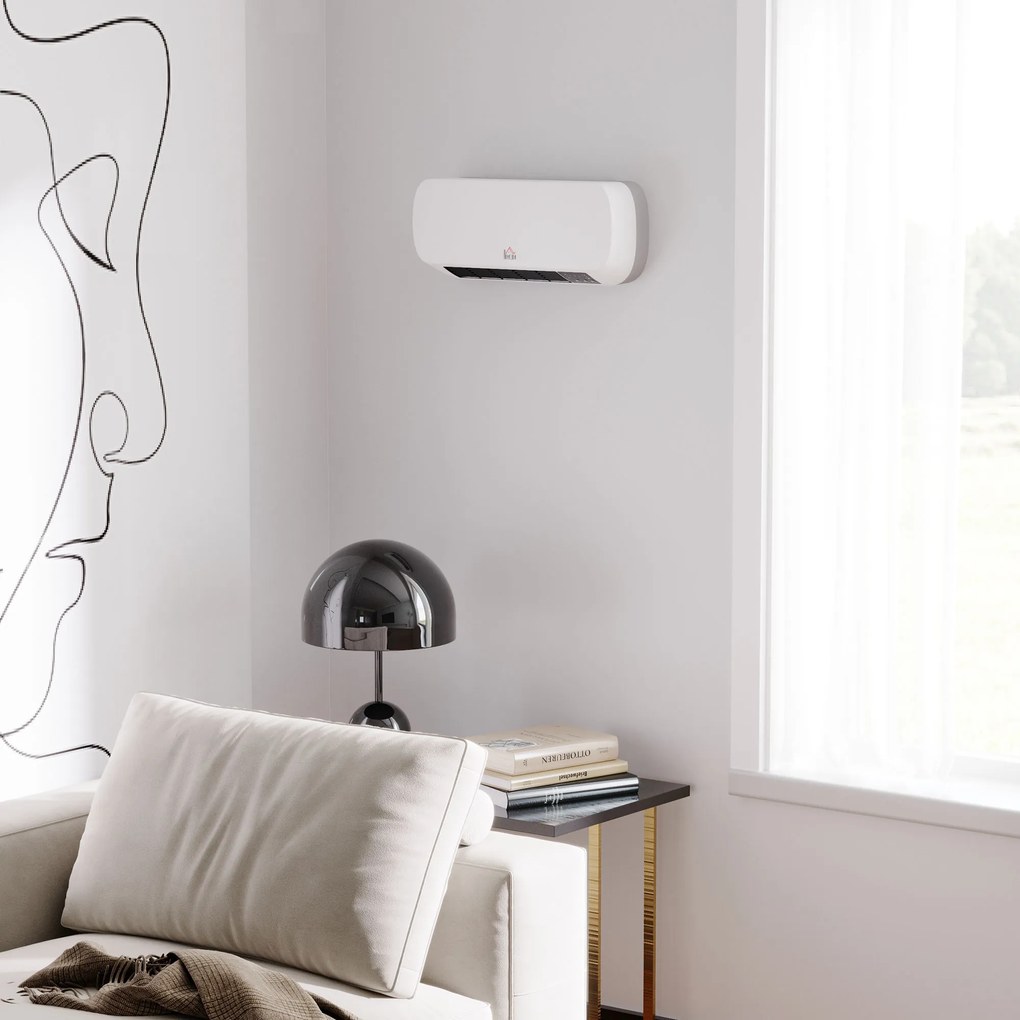 Soba Electrica de Perete Incalzitor cu Telecomanda Timer Temperatura Reglabila Timer 12h, Alb HOMCOM | Aosom RO