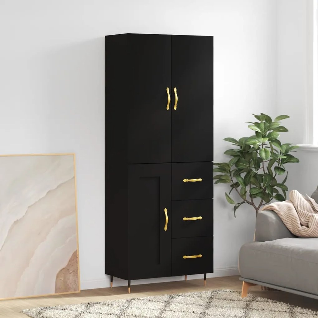 3195996 vidaXL Dulap înalt, negru, 69,5x34x180 cm, lemn compozit