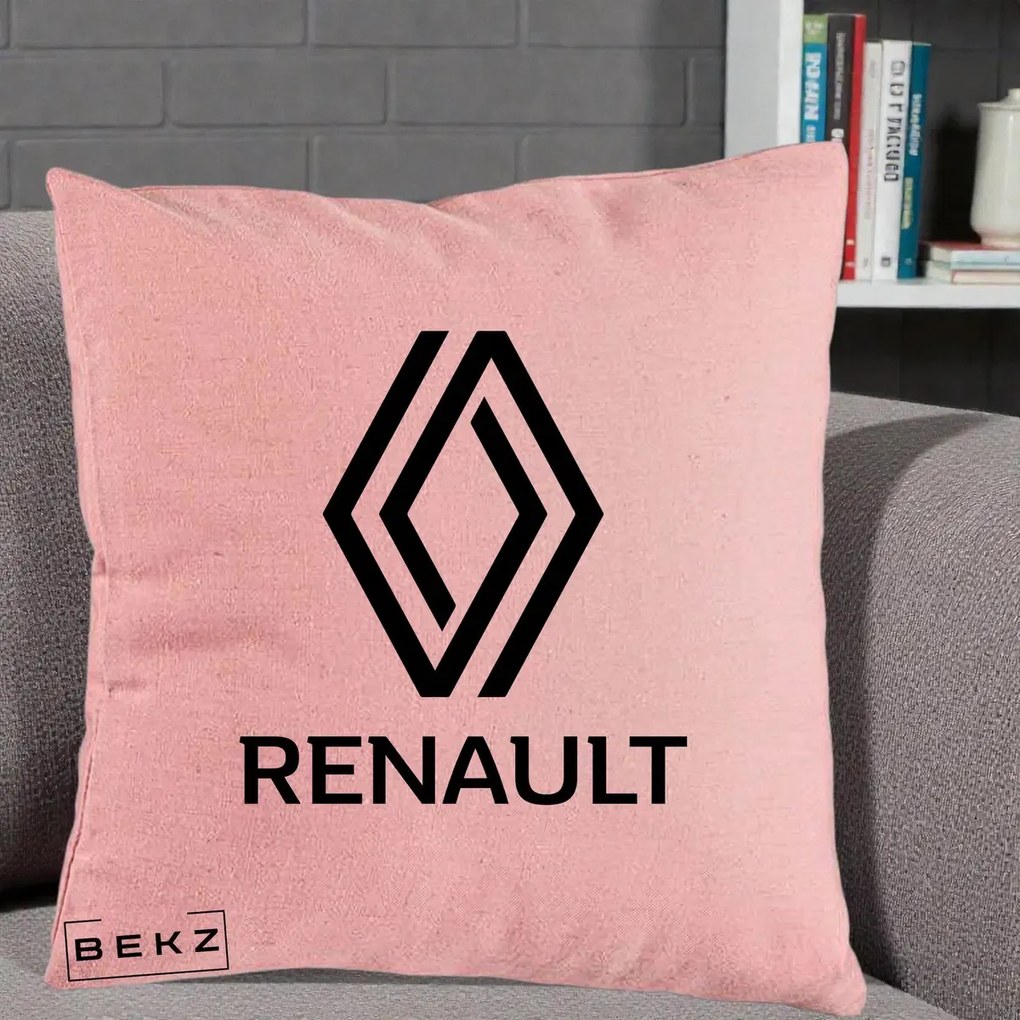 Perna Personalizata cu emblema Renault, 40x40 cm, Roz, Husa Detasabila, Perna Inclusa, BEKZ®