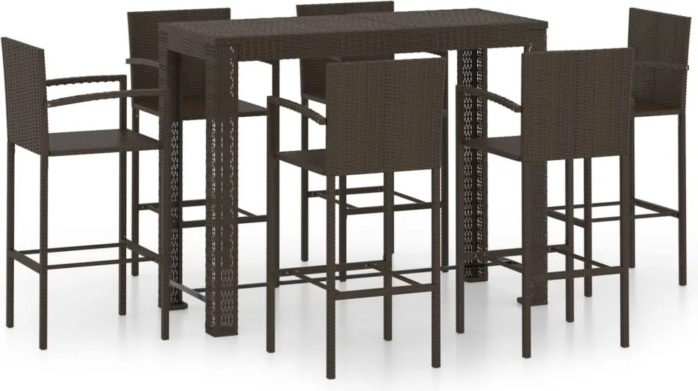 vidaXL Set bar exterior cu cotieră, 7 piese, maro, poliratan