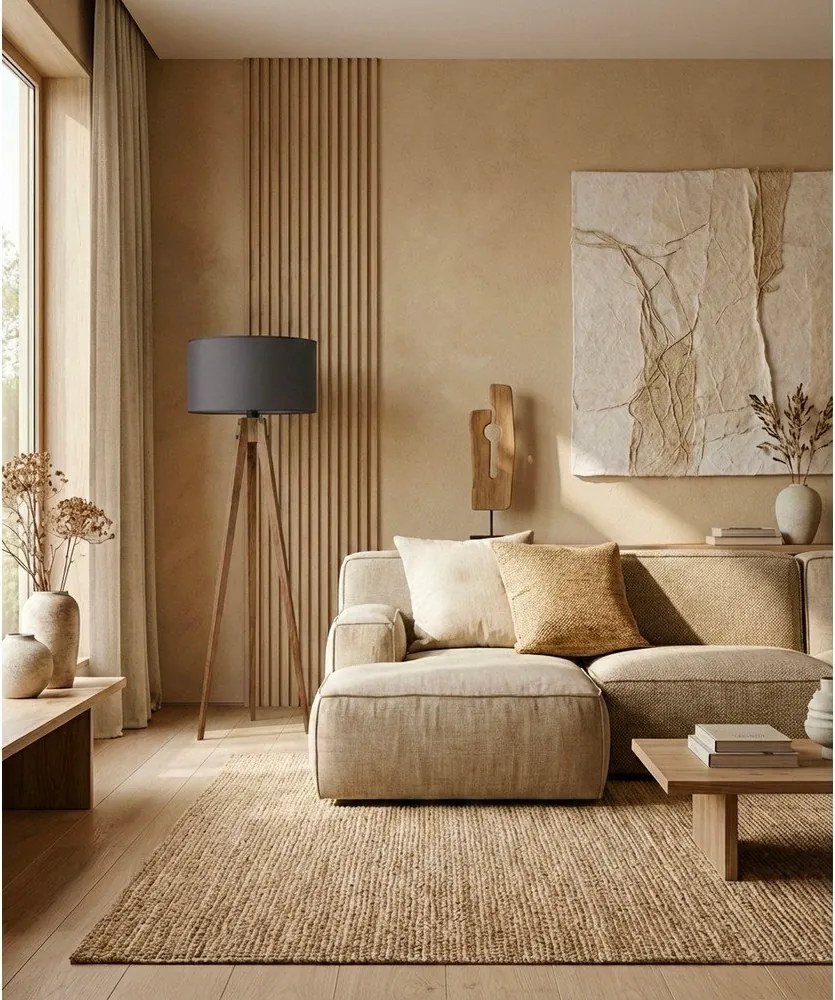 Lampadar negru/maro cu abajur textil (înălțime 153 cm) Tripod – Opviq lights