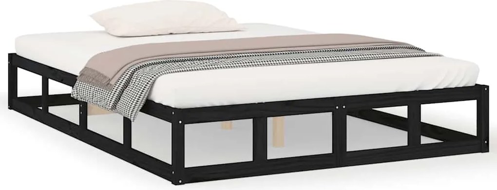 vidaXL Cadru de pat, negru, 140x190 cm, lemn masiv
