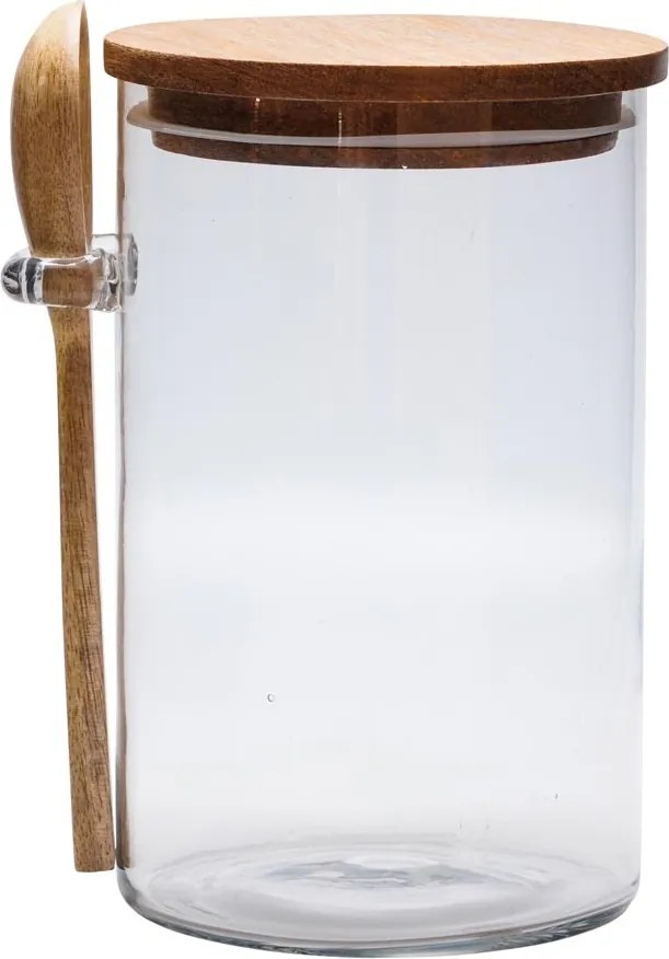 Borcan din sticla, cu lingura din lemn de mango, H20cm, Mile
