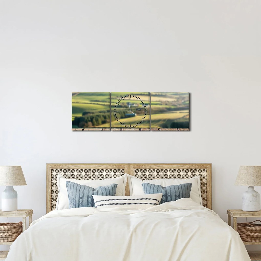 Tablou - Raft din lemn cu peisaj (cu ceas) (90x30 cm)