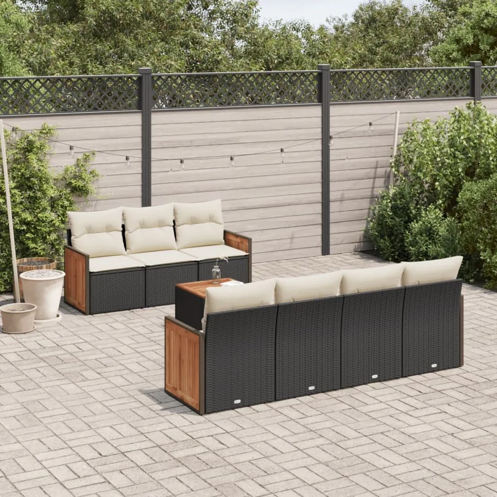 3259886 vidaXL Set mobilier de grădină cu perne, 8 piese, negru, poliratan