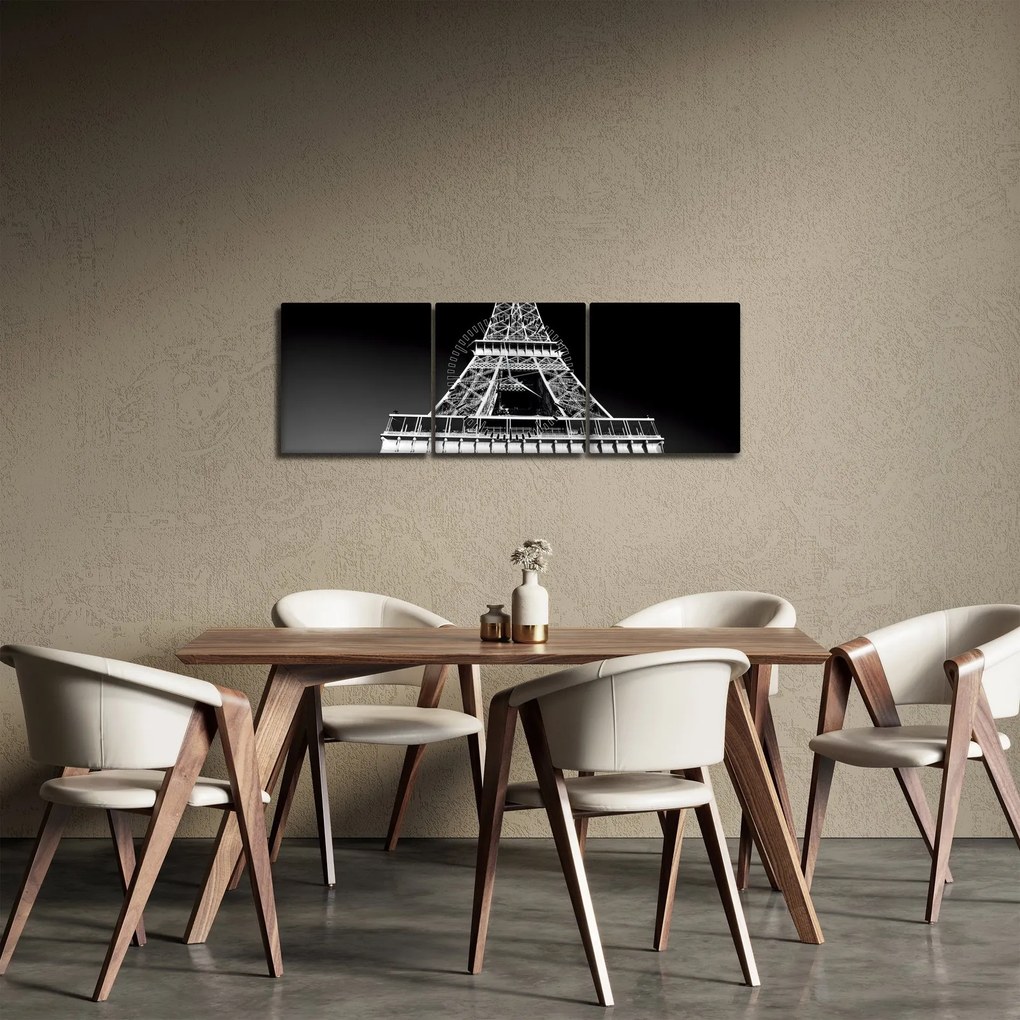 Tablou - Turnul Eiffel, alb-negru (cu ceas) (90x30 cm)