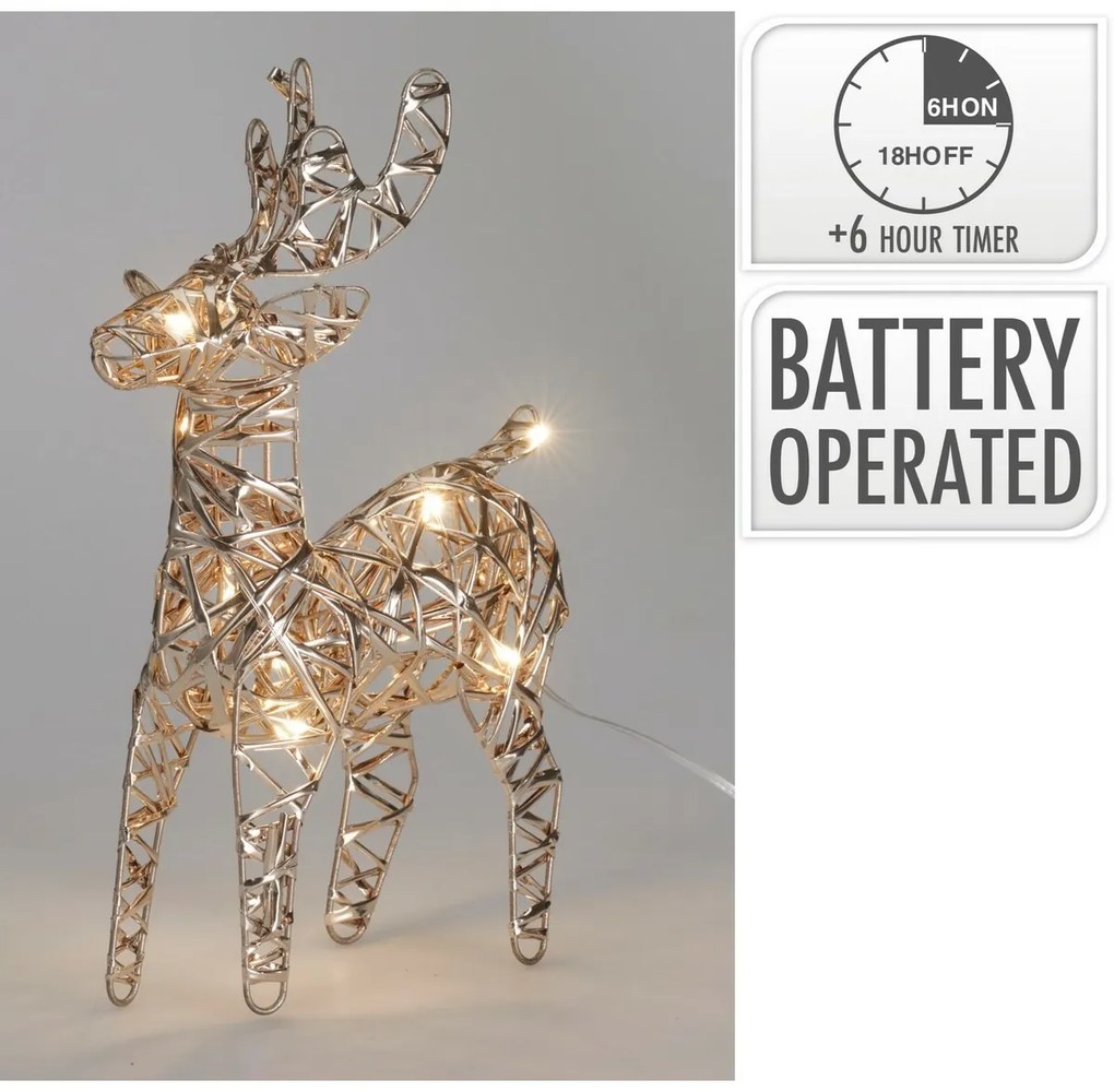 Ren de Crăciun luminos Champagne, 21 x 14 cm, 30micro LED, cu baterii, 14 cm