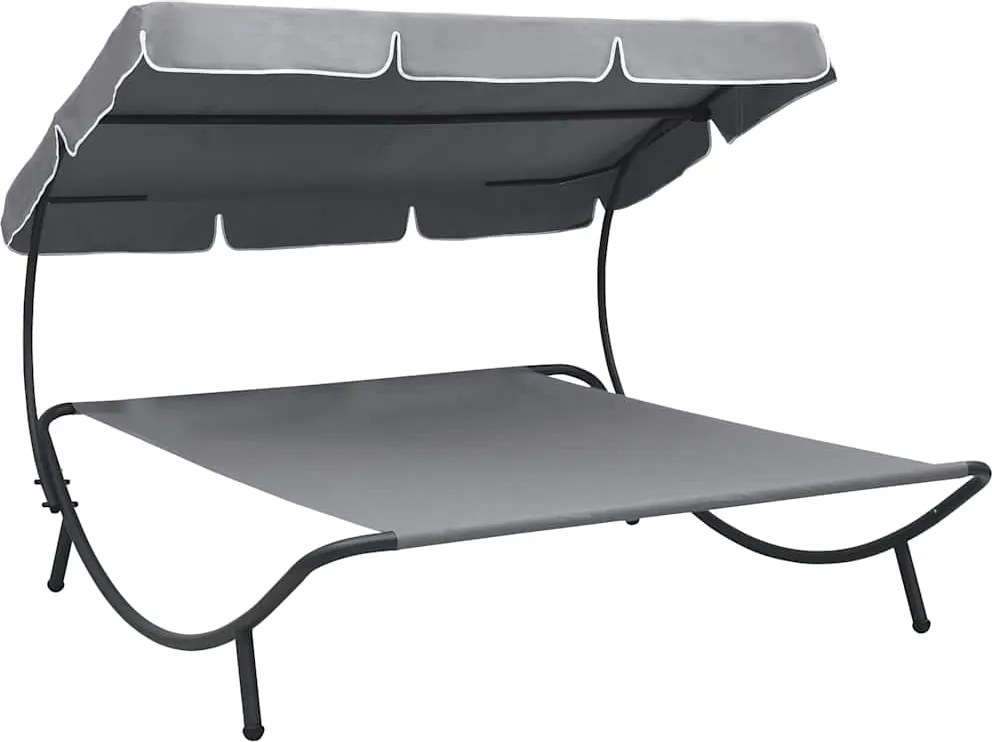 vidaXL Pat șezlong de exterior cu copertină, gri