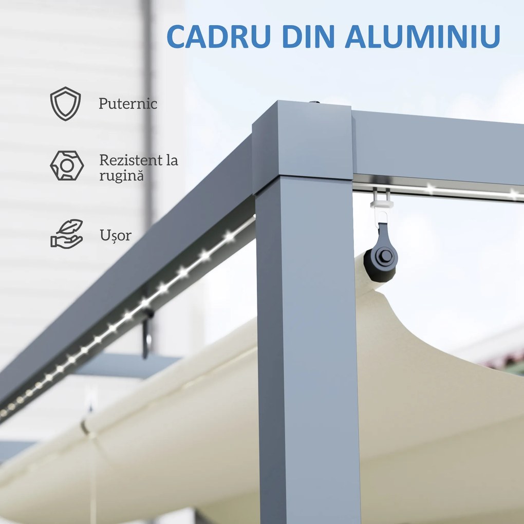 Outsunny Pergolă cu Lumini LED și 12 Orificii de Drenaj, 400x300x230 cm, Alb Crem | Aosom Romania