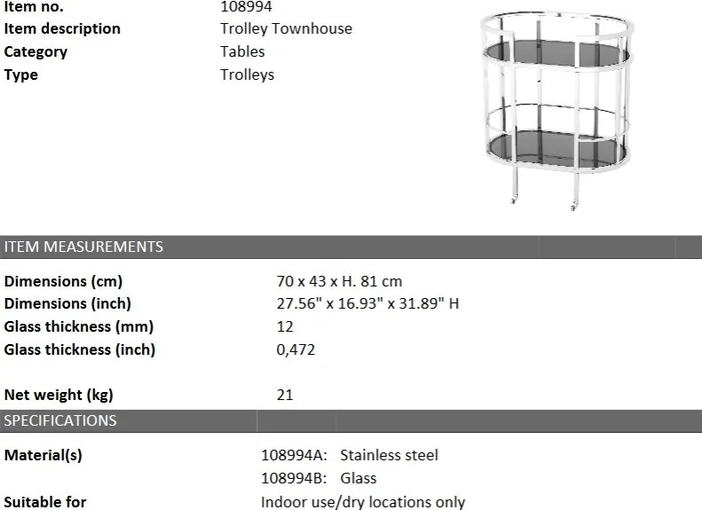 Gheridon/ masuta cu roti design LUX Townhouse 108994 HZ