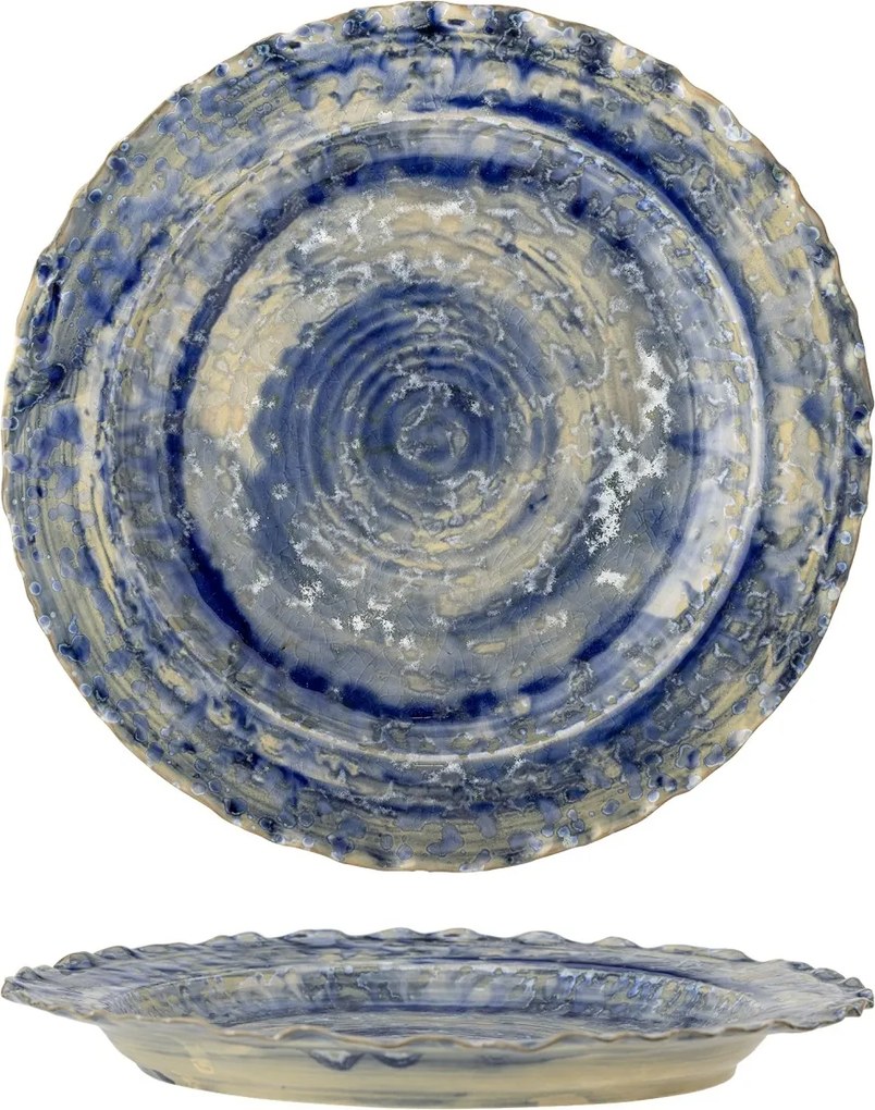 Platou de servire din ceramică albastră, cu finisaj artizanal, „Rowan", 27 x 2,5 cm