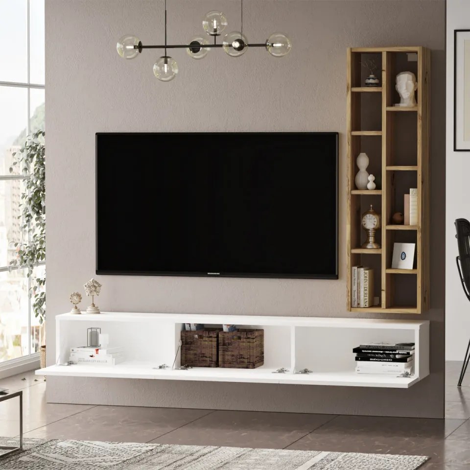 Ansamblu Comoda TV LV9, Stejar / Alb