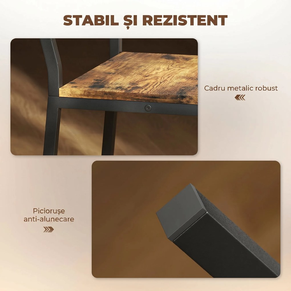 HOMCOM Set 2 Scaune Bar Stil Industrial cu Spătar și Suport pentru Picioare Maro | Aosom Romania