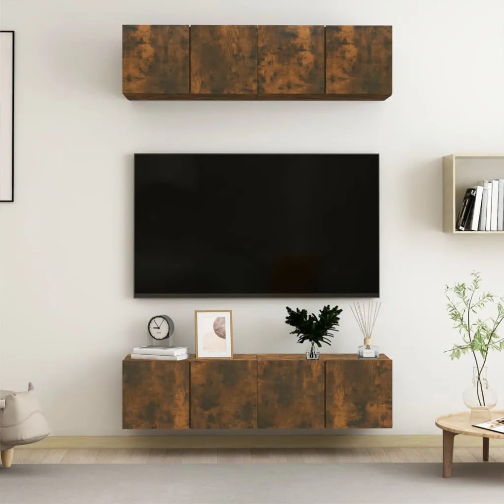 vidaXL Dulap TV de perete, 4 buc, stejar, 60x30x30 cm, lemn prelucrat