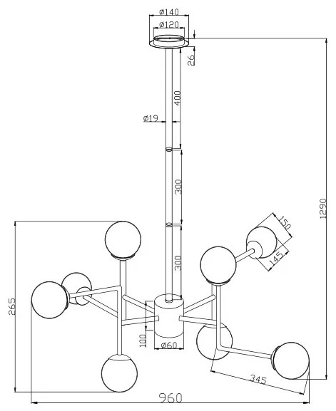Candelabru design deosebit Erich nickel, 8L MYMOD221-PL-08-N