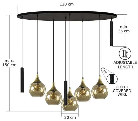 Lustr CALYPSO 3xGU10/60W + 5xE27/60W, negru/auriu, pe cablu