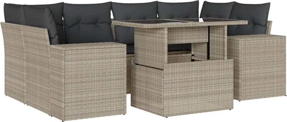 vidaXL Set canapele de grădină cu perne, 7piese gri deschis poliratan