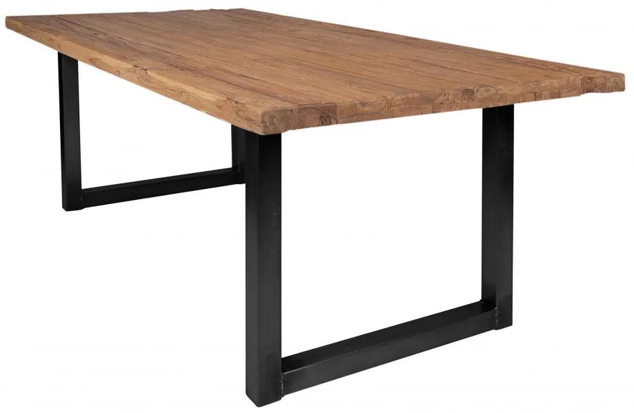 Masa dreptunghiulara cu blat din lemn de tec reciclat Tables &amp; Benches 200 x 100 x 76 cm maro/negru