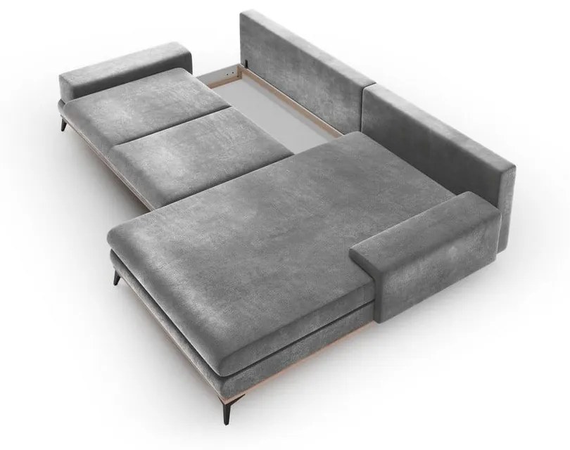 Colțar extensibil cu tapițerie de catifea și șezlong pe partea dreaptă Windsor & Co Sofas Astre, gri