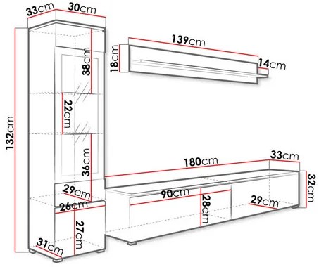 Mobilier living Selwyn I (wotan + Alb lucios ) (iluminat LED Alb). Promo -17%. 1054035