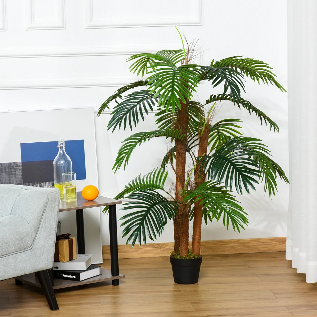 Outsunny Palmier Artificial Inaltime 1,2 m Copac Artificial Trunchi Ramuri Lichen Frunze Realiste Ghiveci Inclus | Aosom Romania