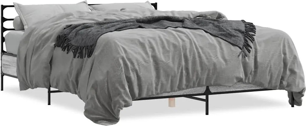 vidaXL Cadru de pat, gri sonoma, 150x200 cm, lemn prelucrat și metal