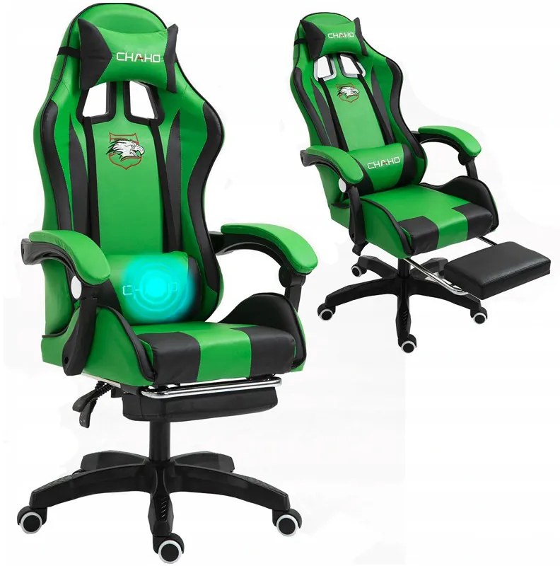 Scaun de gaming cu tetieră, negru-verde