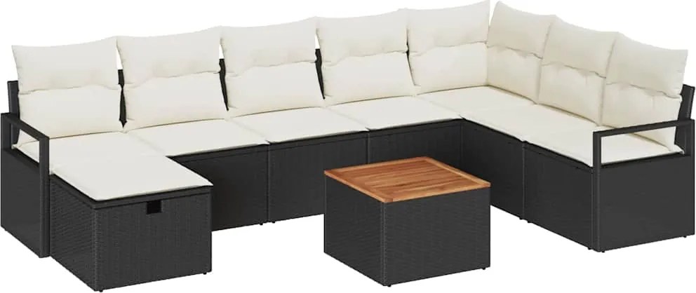 vidaXL Set de canapele pentru grădină cu pernă 9 pcs Negru poliratan
