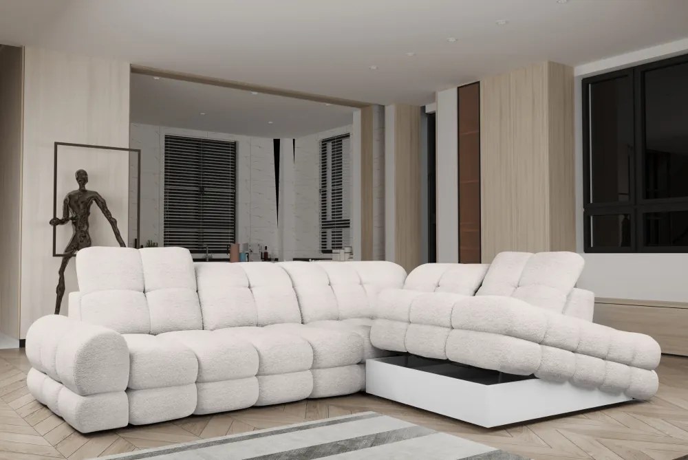 Set canapea extensibilă cu funcţie de extensie electrică, crem, pe dreapta, TOLLO L ROH
