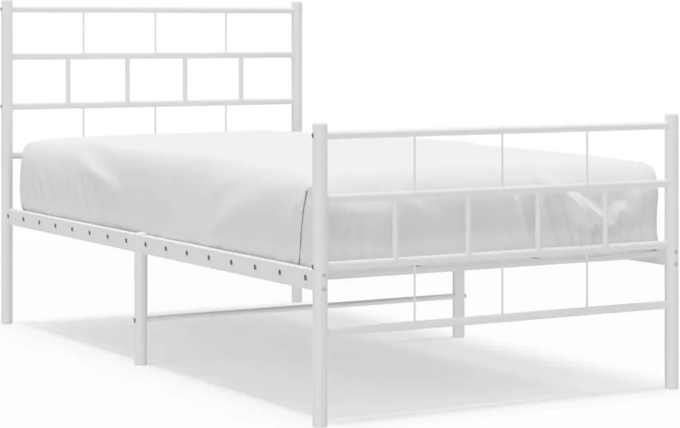 vidaXL Cadru de pat metalic cu tăblie de cap/picioare, alb, 90x200 cm