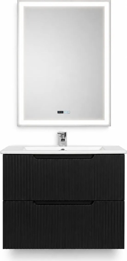 Set Mobilier Baie Suspendat 60 cm Riflat – Nero (Negru) SET MOBILIER CU OGLINDA LED FARA DEZABURIRE