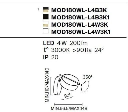 Aplica LED ambientala reglabila design modern minimalist Nuance alb/negru
