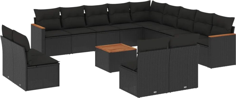 vidaXL Set mobilier de grădină cu perne, 14 piese, negru, poliratan