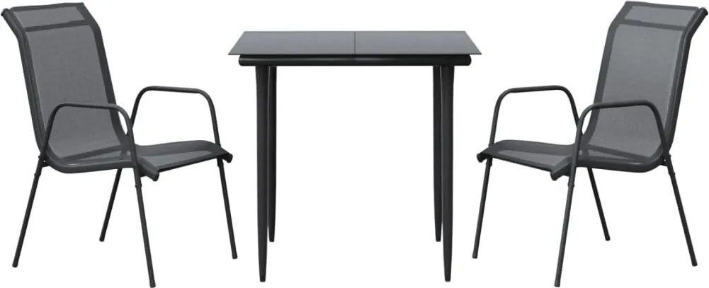 vidaXL Set mobilier de grădină, 3 piese, negru, textilenă și oțel