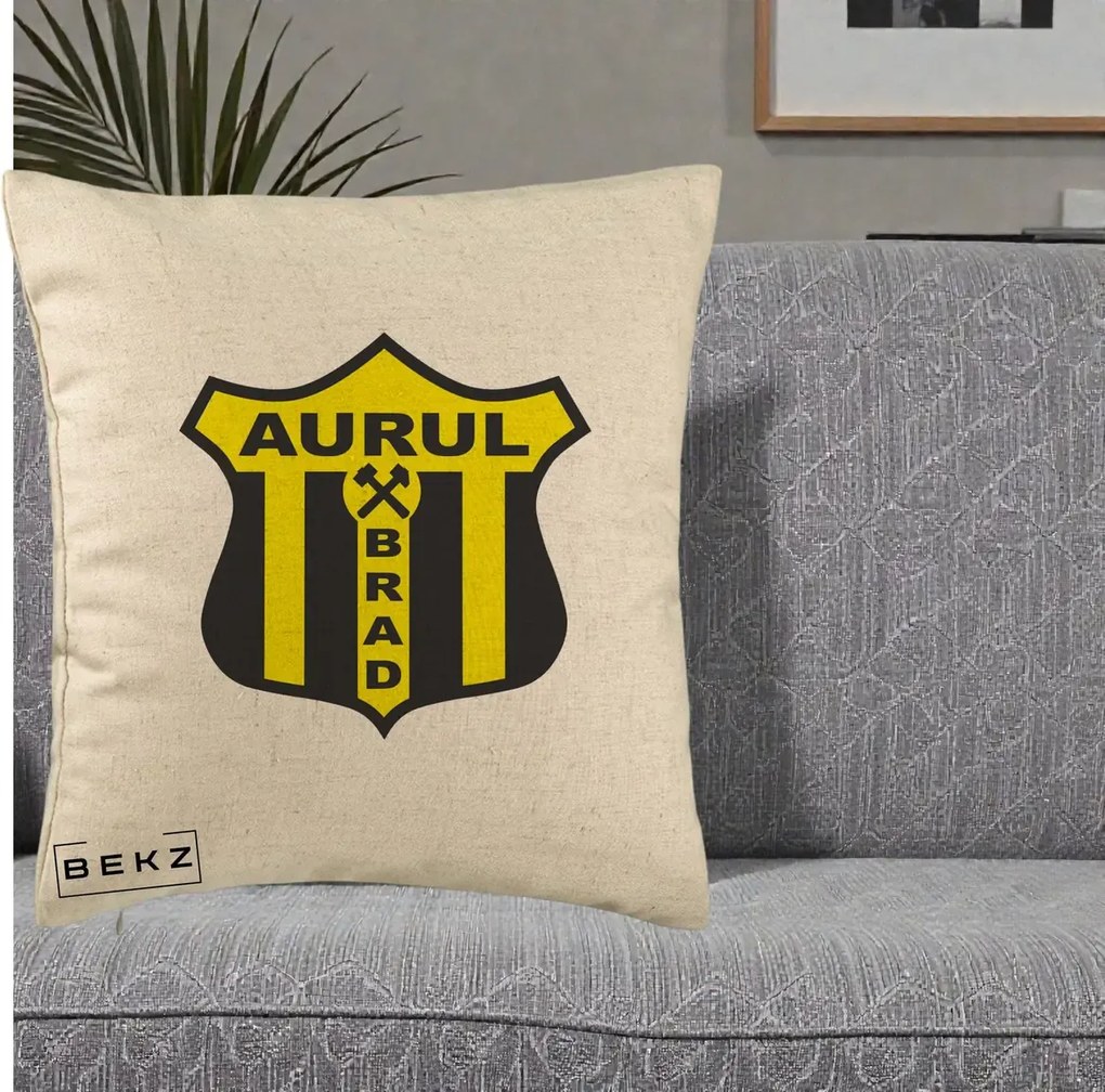 Perna Personalizata Aurul Brad Fotbal, 40x40 cm, Bej, Husa Detasabila, Perna Inclusa, BEKZ®