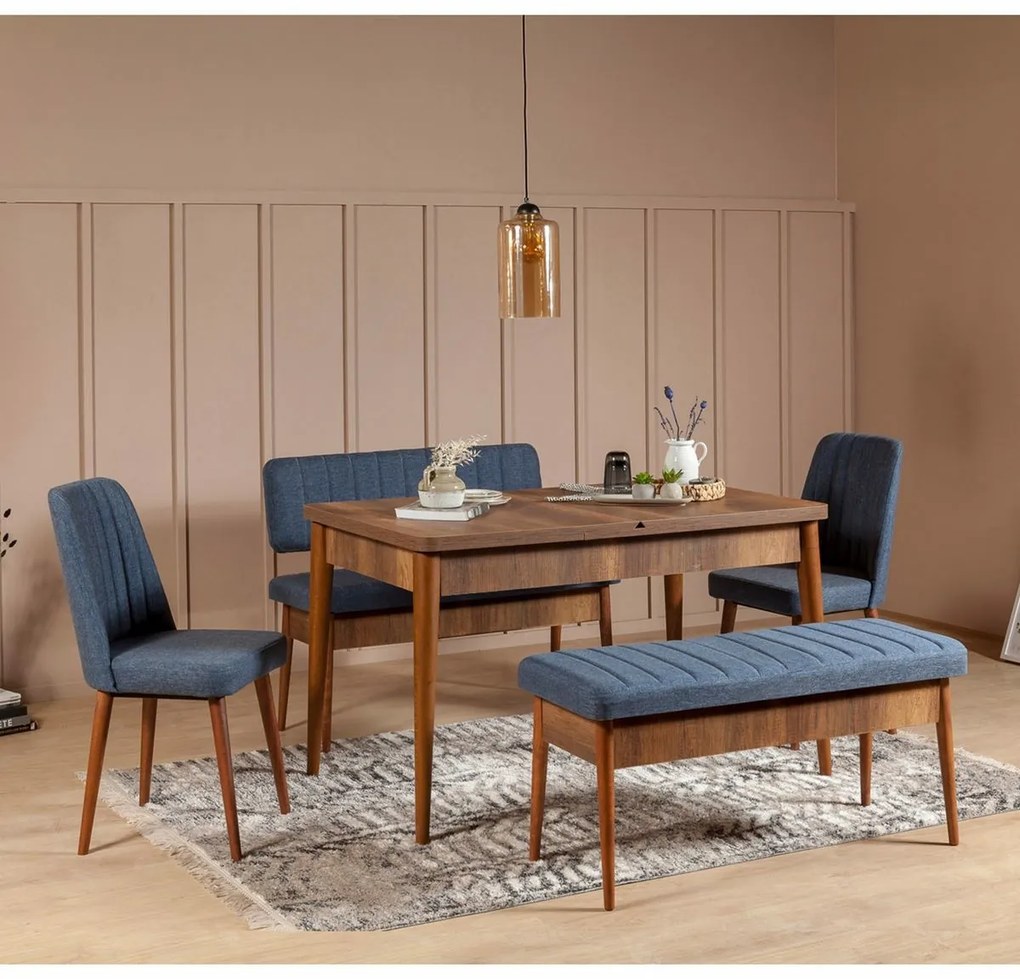 Bancă Vina Dark Blue and Walnut