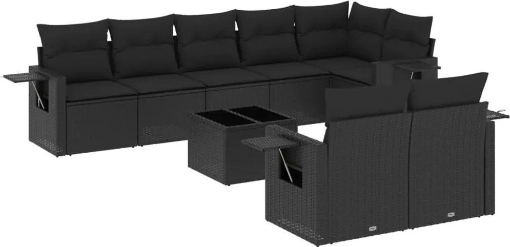 vidaXL Set mobilier de grădină cu perne, 9 piese, negru, poliratan